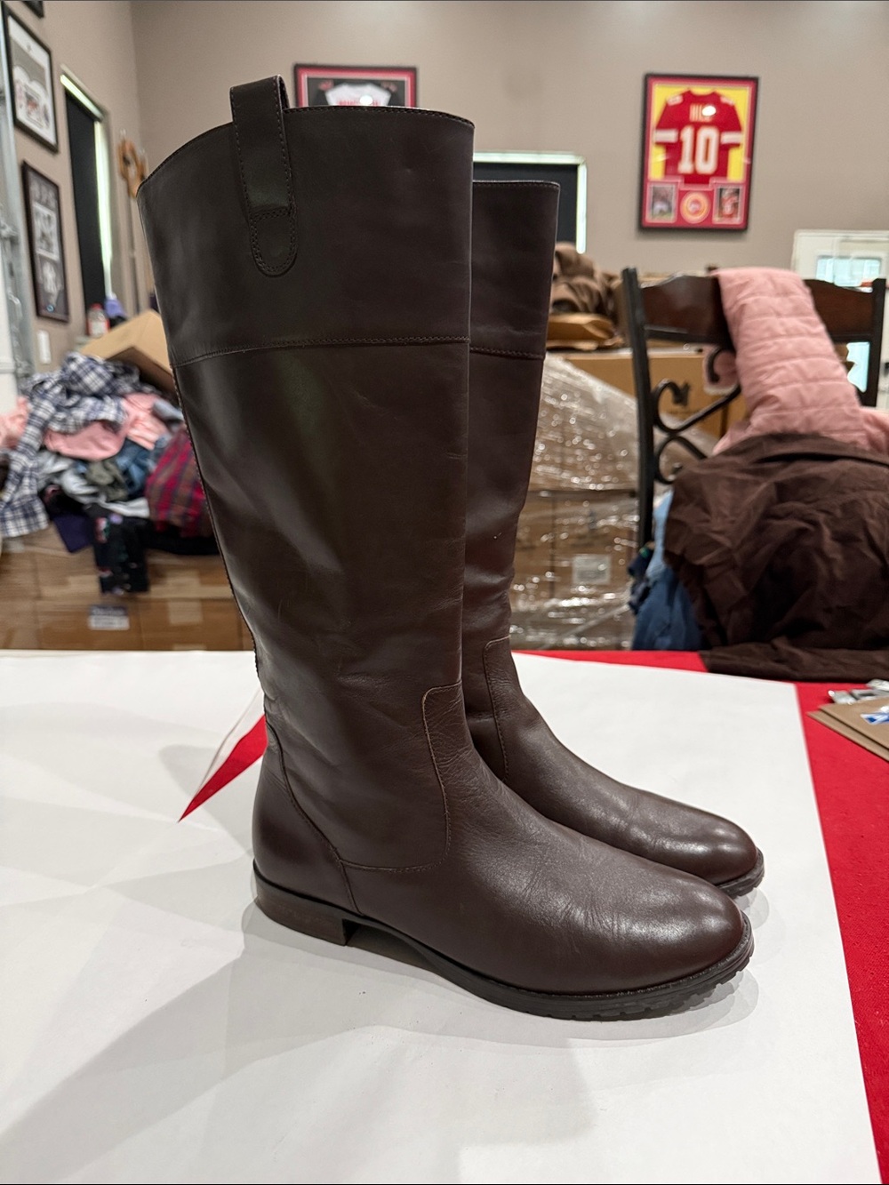 Classic Tall Leather Riding Boots in Dark Brown